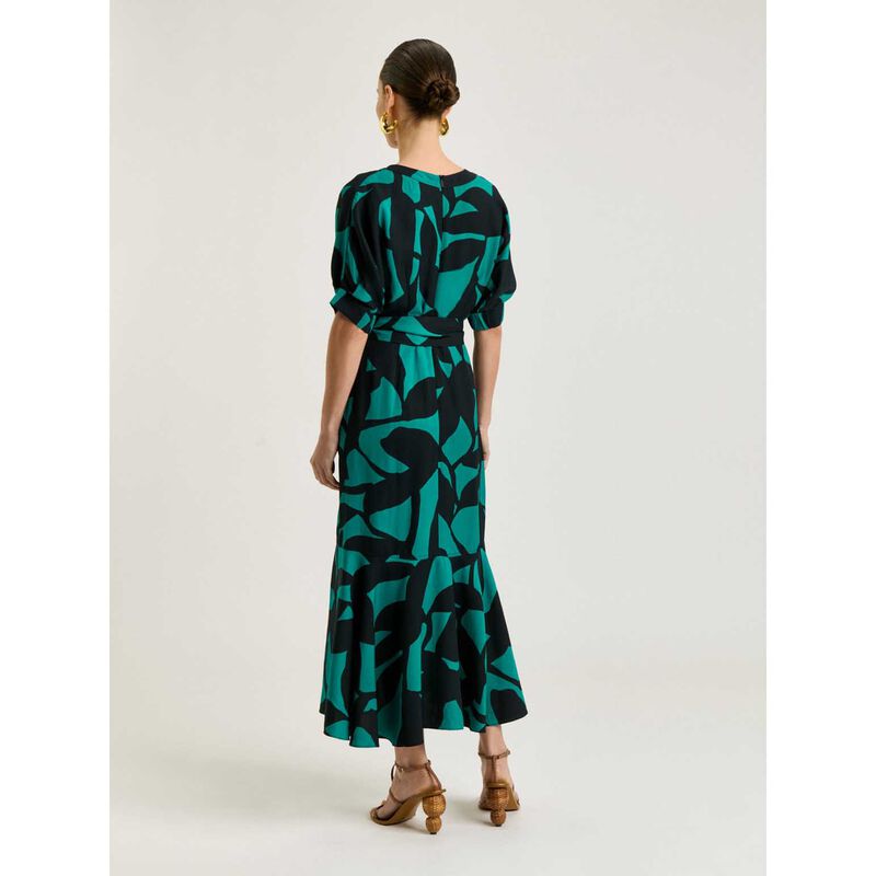 Veronika Maine Jade Show Leaf Viscose Linen Midi Dress image number 1